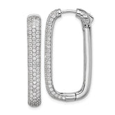 Sterling Shimmer Sterling Silver Rhodium-plated 1.3mm CZ 258 Stone Rectangle Hinged Hoop Earrings