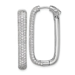 Sterling Shimmer Sterling Silver Rhodium-plated 1.3mm CZ 258 Stone Rectangle Hinged Hoop Earrings