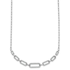 Sterling Shimmer Sterling Silver Rhodium-plated CZ 102 Stone Paper Clip Link 16 in with 2 inch Extension Necklace