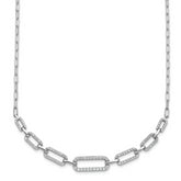 Sterling Shimmer Sterling Silver Rhodium-plated CZ 102 Stone Paper Clip Link 16 in with 2 inch Extension Necklace