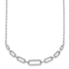 Sterling Shimmer Sterling Silver Rhodium-plated CZ 102 Stone Paper Clip Link 16 in with 2 inch Extension Necklace
