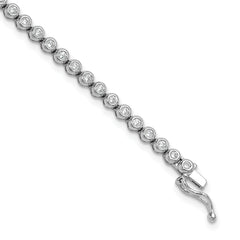 Sterling Shimmer Sterling Silver Rhodium-plated Bezel Set 1.7mm CZ 54 Stone 7 inch Bracelet