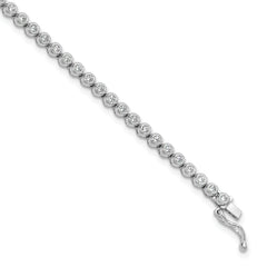 Sterling Shimmer Sterling Silver Rhodium-plated Bezel Set 1.7mm CZ 61 Stone 8 inch Bracelet