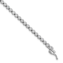 Sterling Shimmer Sterling Silver Rhodium-plated Bezel Set 2.3mm CZ 55 Stone 8 inch Bracelet