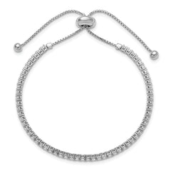 Sterling Shimmer Sterling Silver Rhodium-plated 2mm CZ 60 Stone Adjustable Bracelet