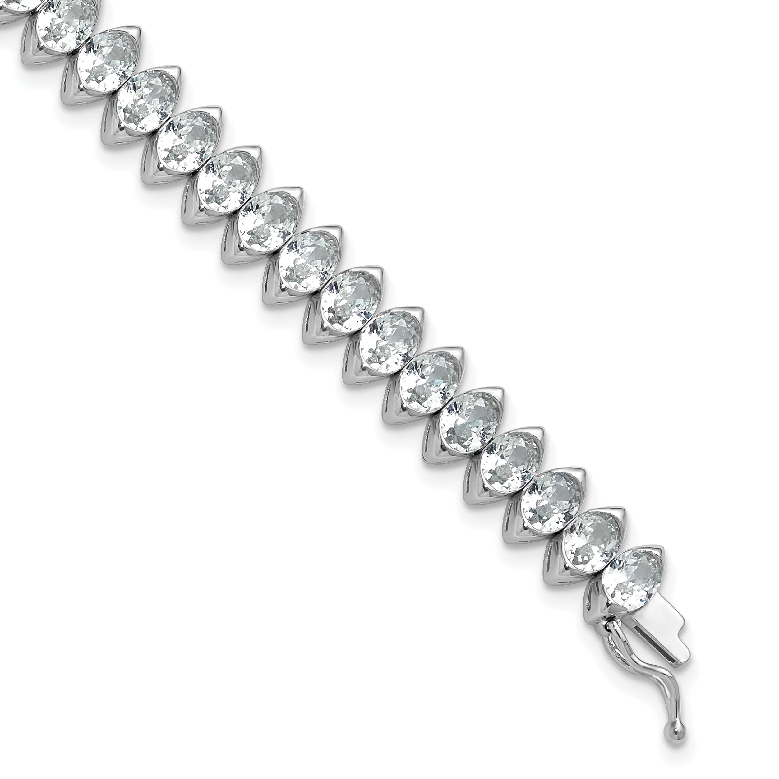 Sterling Shimmer Sterling Silver Rhodium-plated 5mm x 4mm CZ 41 Stone 7 inch Bracelet