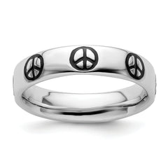 Sterling Silver Stackable Expressions Polished Enameled Peace Sign Ring