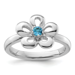 Sterling Silver Stackable Expressions Polished Blue Topaz Flower Ring