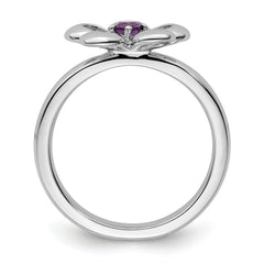 Sterling Silver Stackable Expressions Polished Amethyst Flower Ring