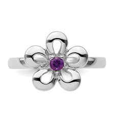 Sterling Silver Stackable Expressions Polished Amethyst Flower Ring