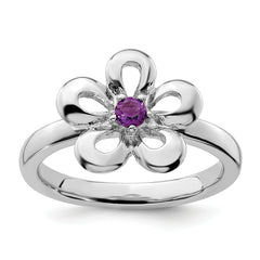 Sterling Silver Stackable Expressions Polished Amethyst Flower Ring