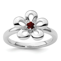 Sterling Silver Stackable Expressions Polished Garnet Flower Ring