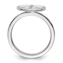 SS Stackable Expressions Polished White Enameled Peace Sign Ring