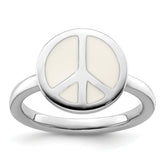 SS Stackable Expressions Polished White Enameled Peace Sign Ring