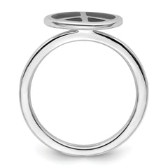 Sterling Silver Stackable Expressions Pol. Black Enameled Peace Sign Ring