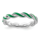 Sterling Silver Stackable Expressions Green Enamel Ring