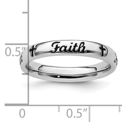Sterling Silver Stackable Expressions Black Enamel Faith Ring