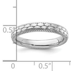 Sterling Silver Stackable Expressions Rhodium-plated Patterned Ring
