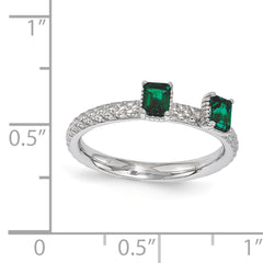 Sterling Silver Stackable Expressions Created Emerald Two Stone Ring