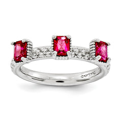 Sterling Silver Stackable Expressions Created Ruby Three Stone Ring
