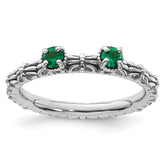 Sterling Silver Stackable Expressions Created Emerald Two Stone Ring