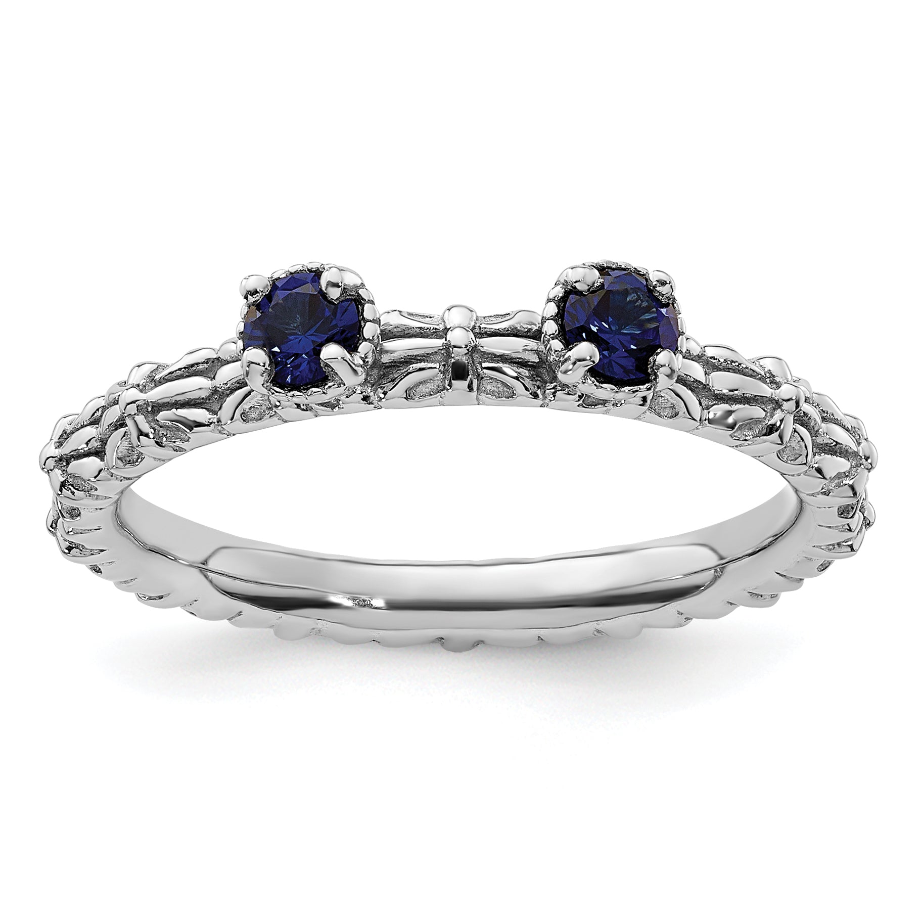 Sterling Silver Stackable Expressions Created Sapphire Two Stone Ring