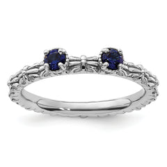 Sterling Silver Stackable Expressions Created Sapphire Two Stone Ring