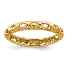 Sterling Silver Stackable Expressions Gold-plated Carved Ring