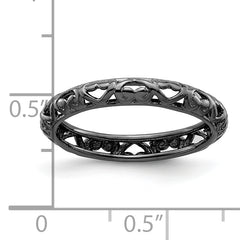 Sterling Silver Stackable Expressions Black-plated Carved Ring