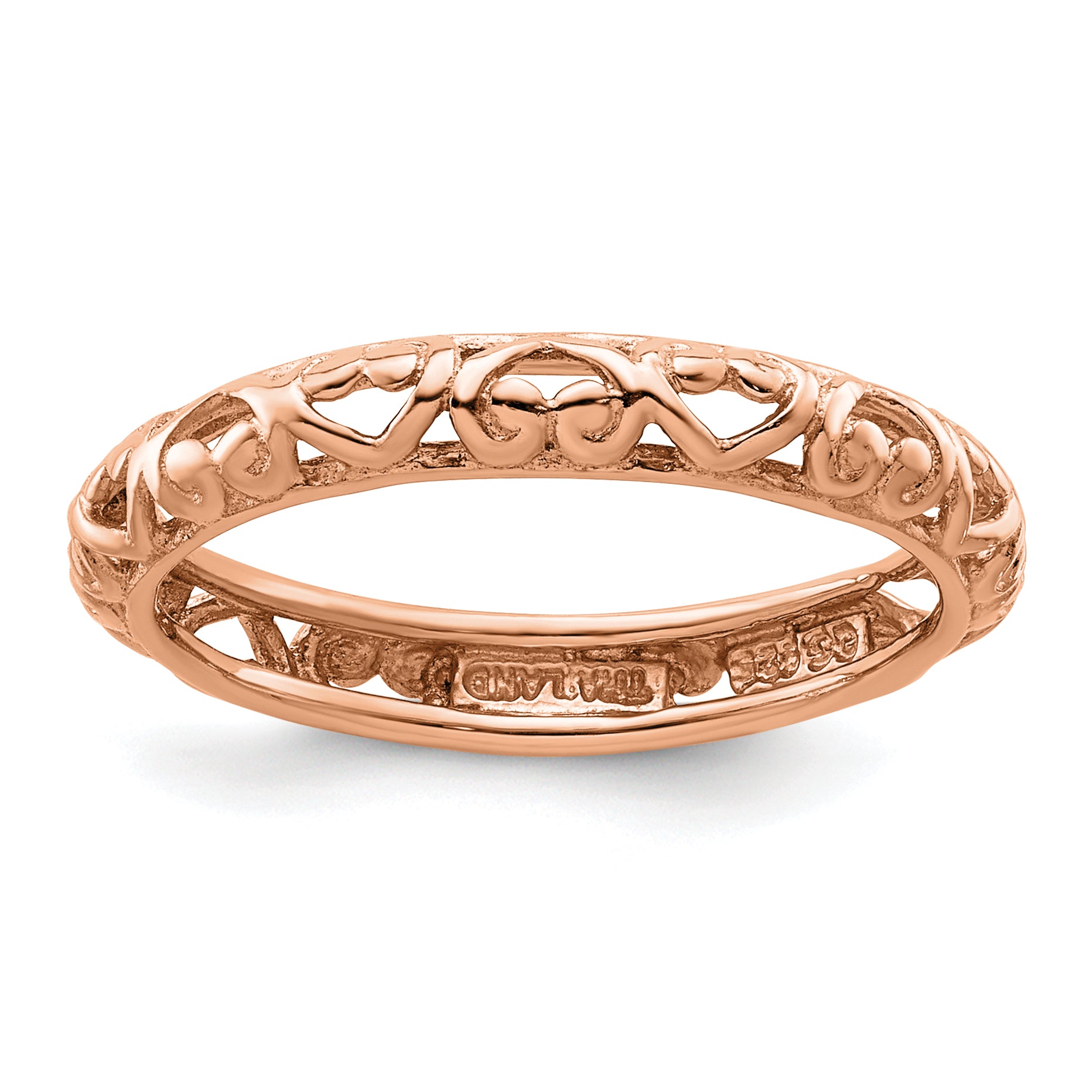 Sterling Silver Stackable Expressions Pink-plated Carved Ring