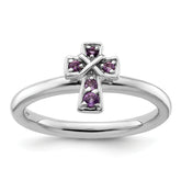 Sterling Silver Stackable Expressions Rhodium Amethyst Cross Ring
