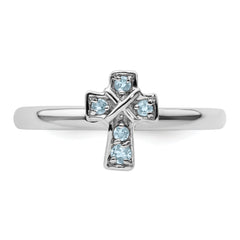 Sterling Silver Stackable Expressions Rhodium Aquamarine Cross Ring