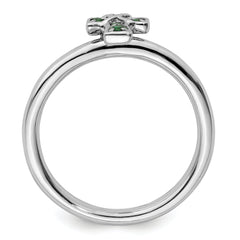 Sterling Silver Stackable Expressions Rhodium Created Emerald Cross Ring