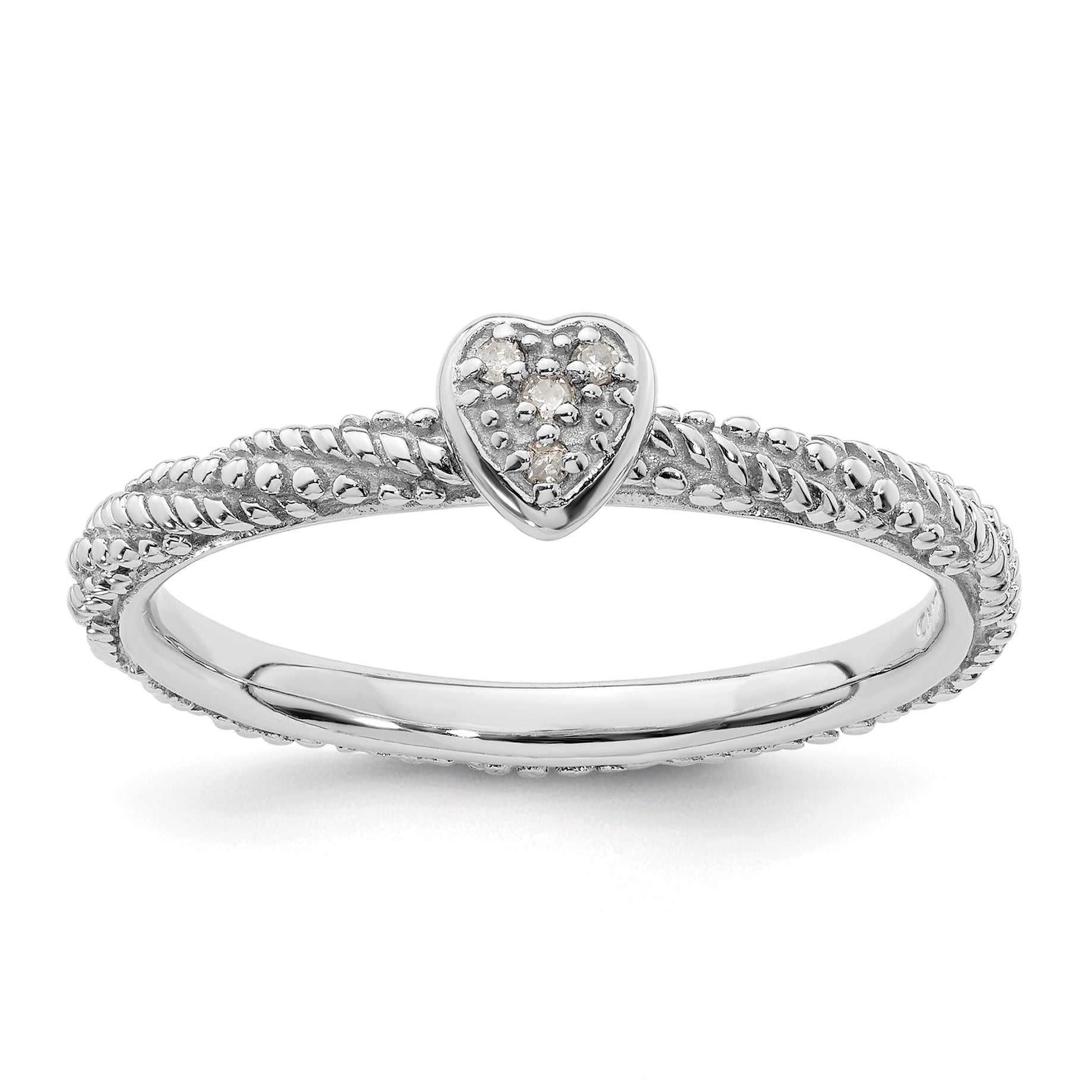 Sterling Silver Diamond Stackable Expressions Textured Heart Ring
