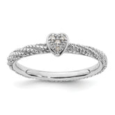 Sterling Silver Diamond Stackable Expressions Textured Heart Ring