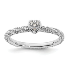 Sterling Silver Diamond Stackable Expressions Textured Heart Ring
