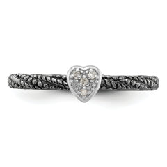 Sterling Silver Diamond Stackable Expressions Ruthenium Plated Heart Ring