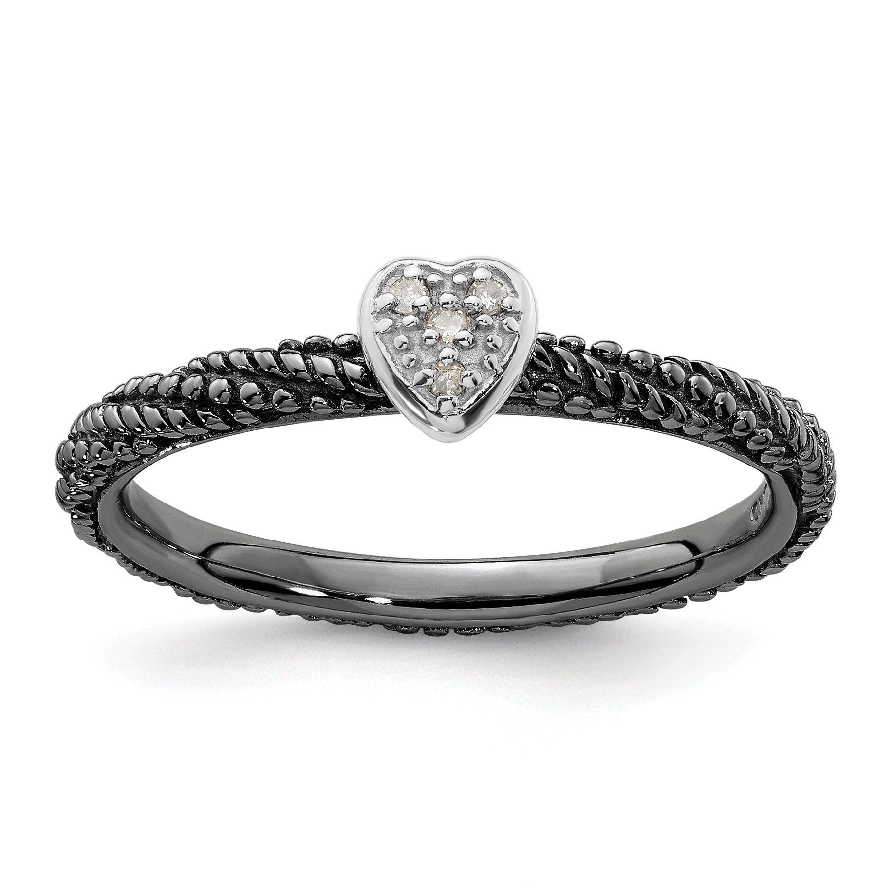 Sterling Silver Diamond Stackable Expressions Ruthenium Plated Heart Ring