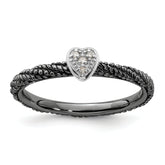 Sterling Silver Diamond Stackable Expressions Ruthenium Plated Heart Ring