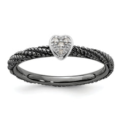 Sterling Silver Diamond Stackable Expressions Ruthenium Plated Heart Ring