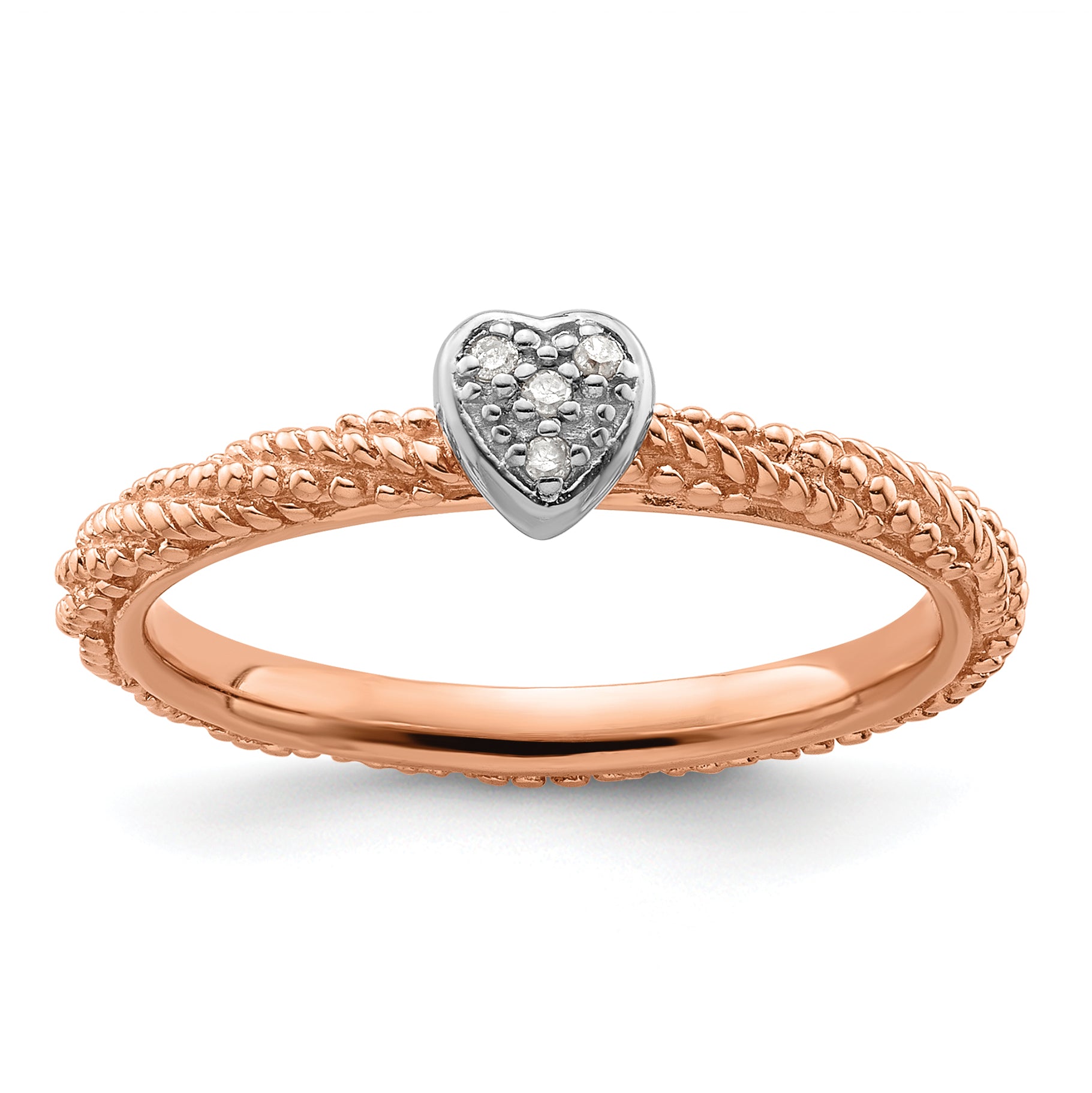 Sterling Silver Diamond Stackable Expressions Rose Gold Plated Heart Ring