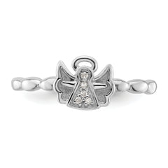 Sterling Silver Stackable Expressions Polished Diamond Angel w/halo Ring