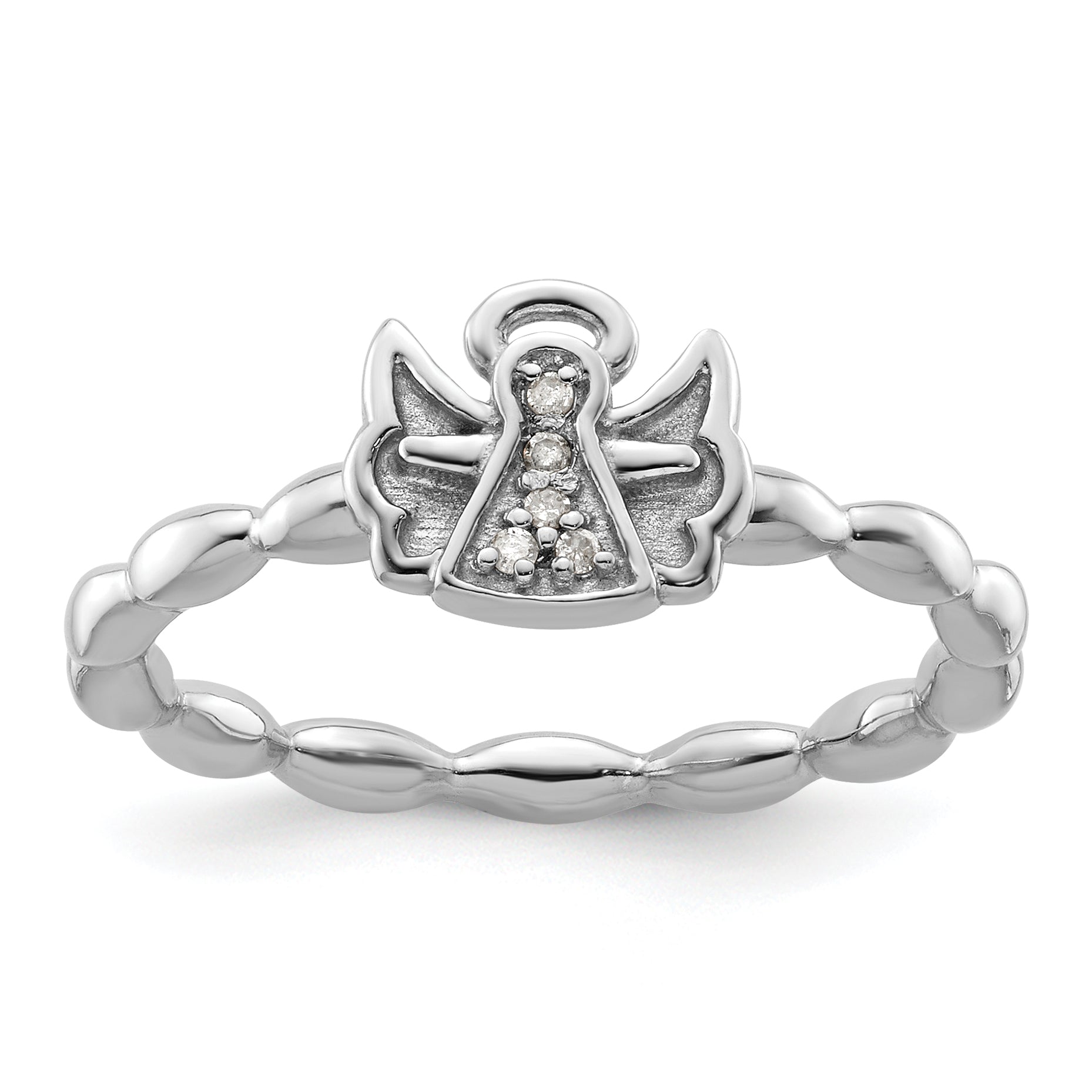 Sterling Silver Stackable Expressions Polished Diamond Angel w/halo Ring