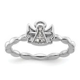Sterling Silver Stackable Expressions Polished Diamond Angel w/halo Ring