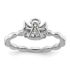Sterling Silver Stackable Expressions Polished Diamond Angel w/halo Ring