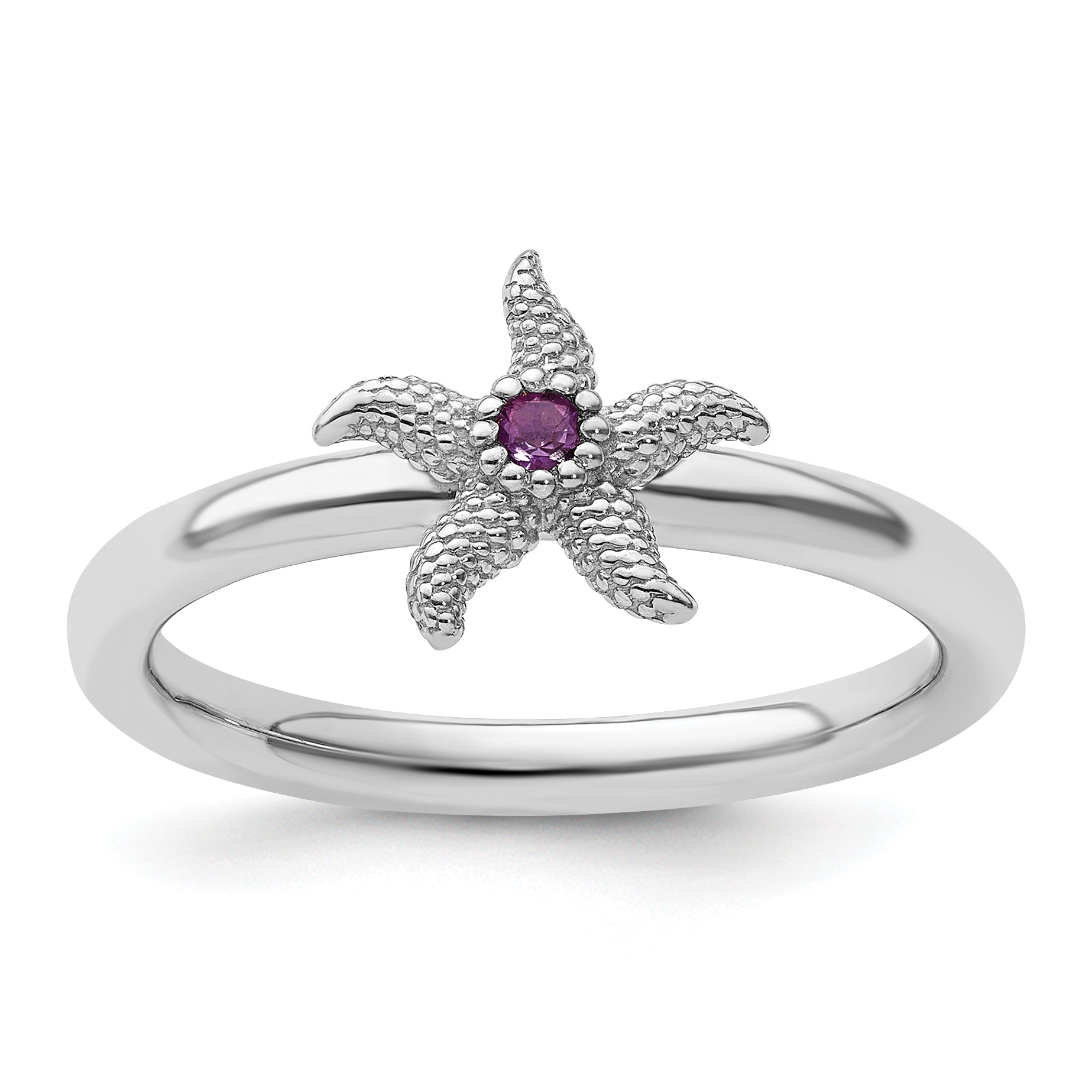 Sterling Silver Stackable Expressions Amethyst Starfish Ring
