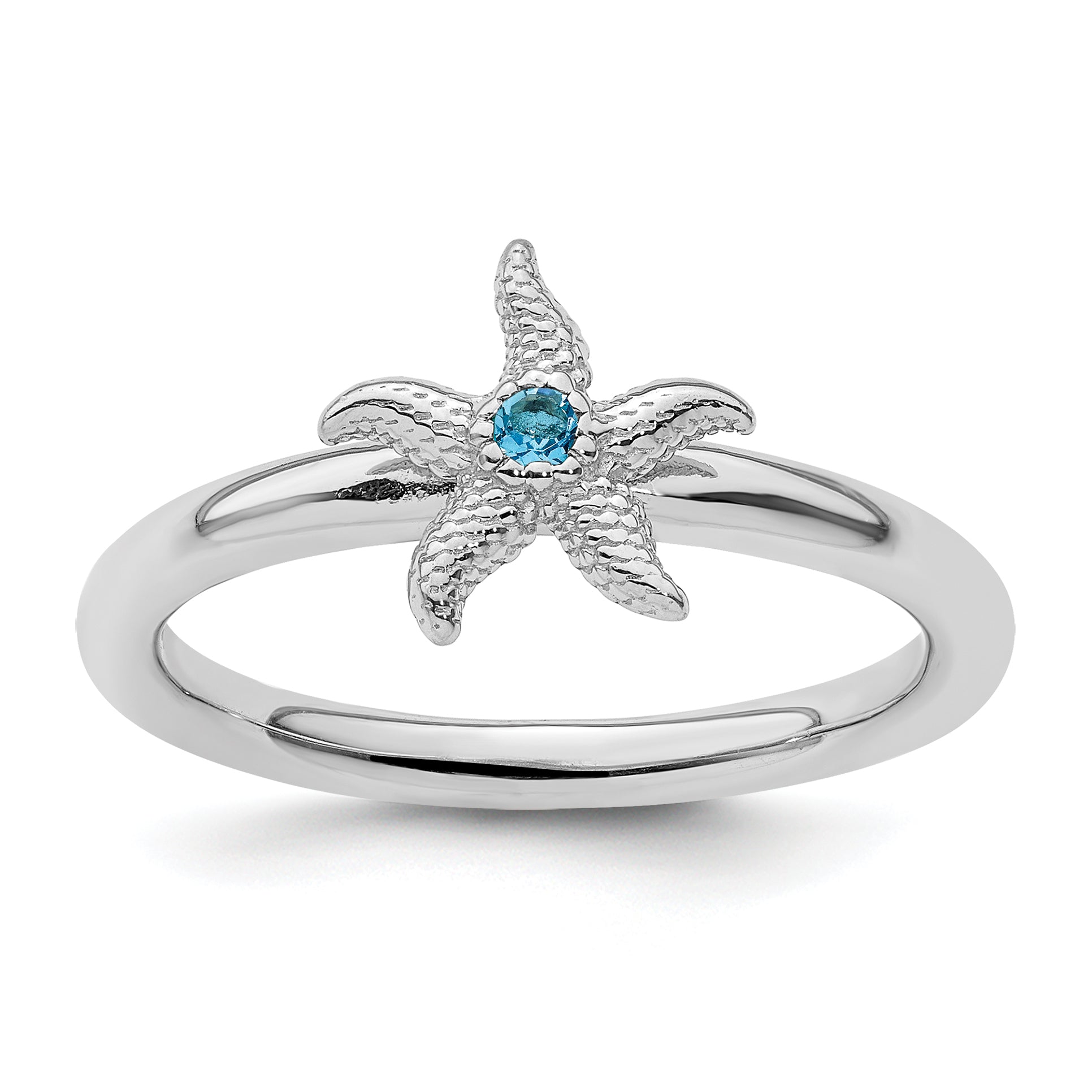 Sterling Silver Stackable Expressions Blue Topaz Starfish Ring