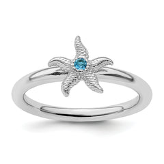 Sterling Silver Stackable Expressions Blue Topaz Starfish Ring