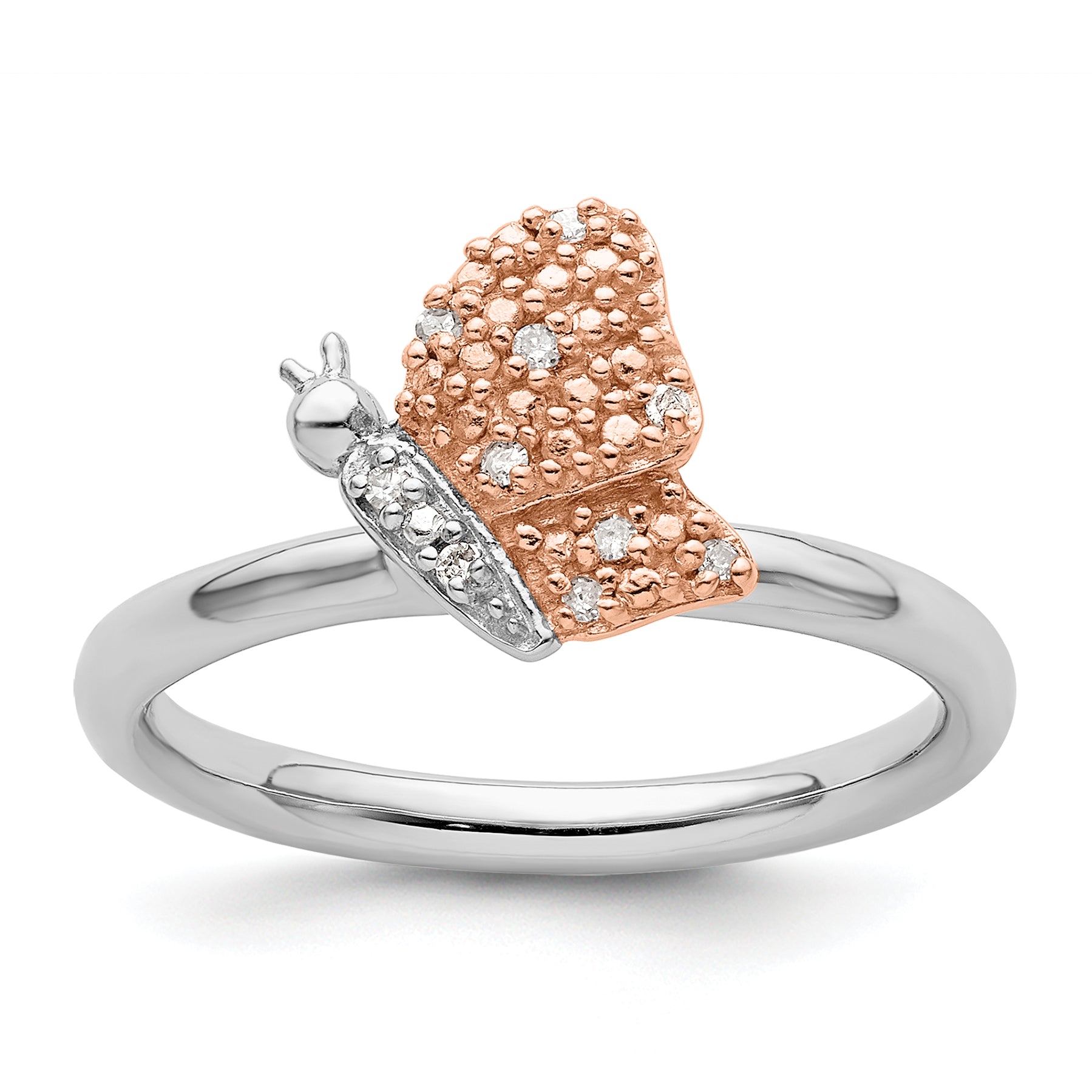 Sterling Silver/Rose Gold-plated Stackable Expressions Diam. Butterfly Ring