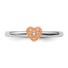Sterling Silver/Rose Gold-plated Stackable Expressions Diamond Heart Ring
